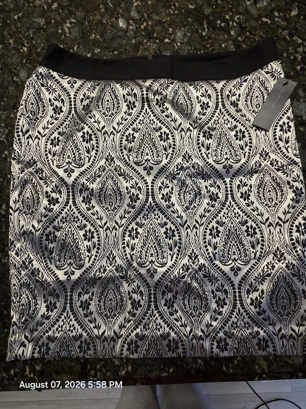 Worthington Black and White Damask Pencil Skirt